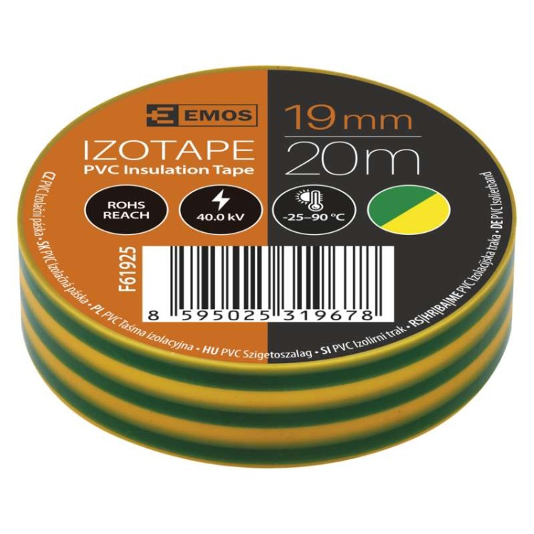Taśma izolacyjna izolacja PVC 19mm / 20m żółto-zielona F61925 Emos