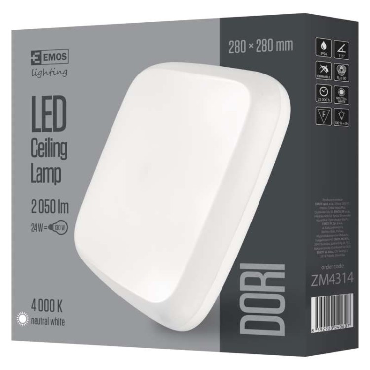 Plafon kwadratowy DORI LED 24W ZM4314 Emos IP54 sufitowy oprawa plafoniera slim neutralna biel