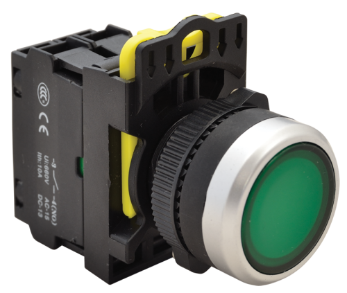 Przycisk z podświetleniem, zielony 1×NO, 5A/230V AC-15, IP65, LED 230V AC/DC NYG3-LG Tracon Electric
