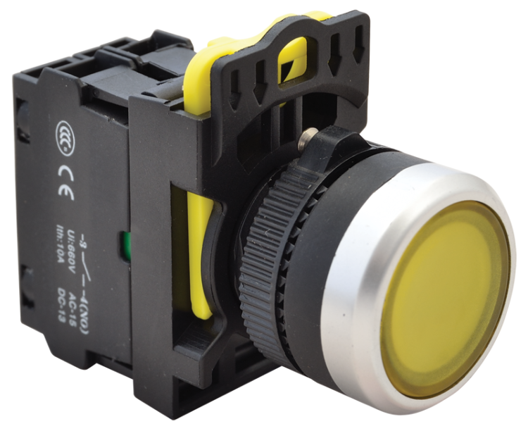Przełącznik podświetlony, żółty 1×NO, 5A/230V AC-15, IP65, LED 230V AC/DC NYK3-LY Tracon Electric
