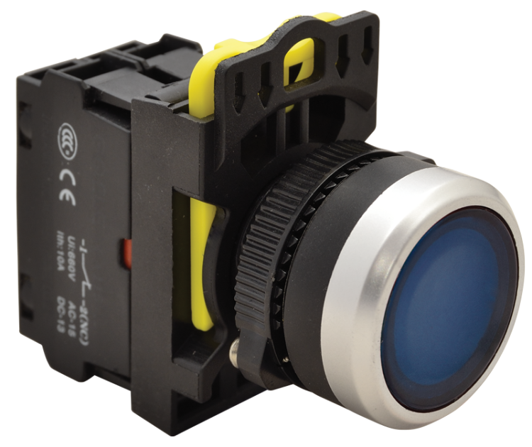 Przełącznik podświetlony, niebieski 1×NO, 5A/230V AC-15, IP65, LED 230V AC/DC NYK3-LB Tracon Electric