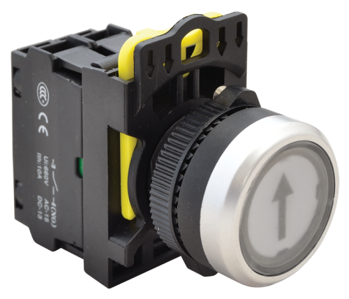 Przycisk podświetlony z piktogramem (czarna strzałka) 1×NO, 5A/230V AC-15, IP65, LED 230V AC/DC NYG3-P3L Tracon Electric