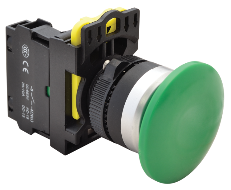 Przycisk grzybkowy, zielony 1×NO, 5A/230V AC-15, 40mm, IP65 NYG3-MG Tracon Electric