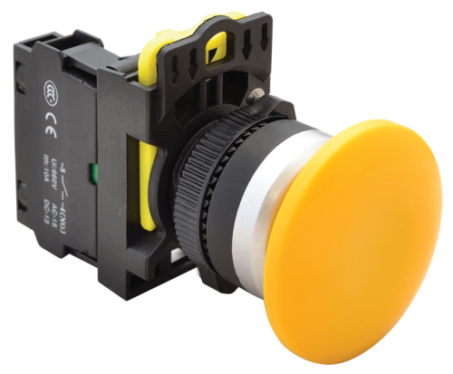 Przycisk grzybkowy, żółty 1×NO, 5A/230V AC-15, 40mm, IP65 NYG3-MY Tracon Electric