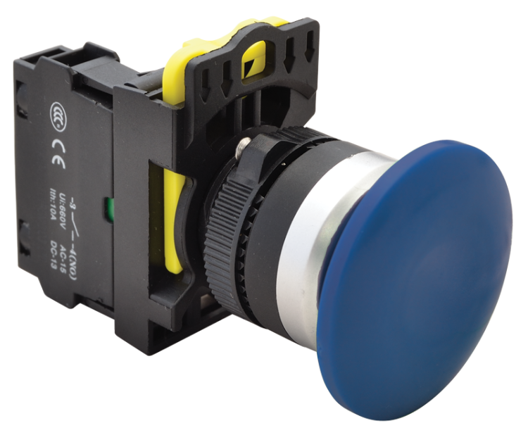 Przycisk grzybkowy, niebieski 1×NO, 5A/230V AC-15, 40mm, IP65 NYG3-MB Tracon Electric