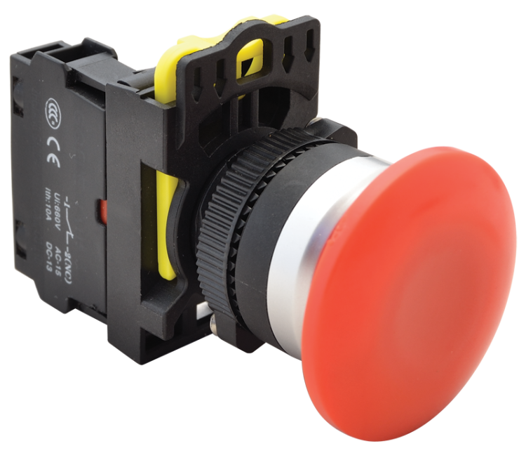 Przycisk grzybkowy, czerwony 1×NC, 5A/230V AC-15, 40mm, IP65 NYG3-MR Tracon Electric