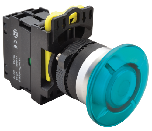 Przycisk grzybkowy, niebieski 1×NO, 5A/230V AC-15, IP65, 40mm, LED 230V AC/DC NYG3-MLB Tracon Electric
