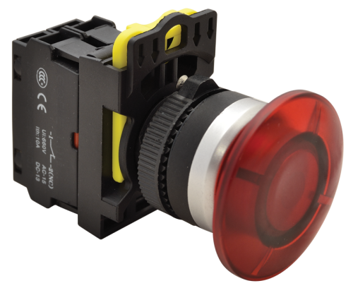 Przycisk grzybkowy, czerwony 1×NC, 5A/230V AC-15, 40mm, IP65, LED 230V AC/DC NYG3-MLR Tracon Electric