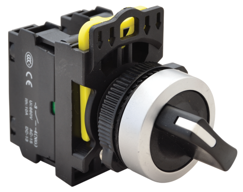 Przełącznik pokrętny, dwustanowy, powr. sprężyn. z prawej 1×NO+1×NC, 5A/230V AC-15, IP65 NYK3-S24BK Tracon Electric