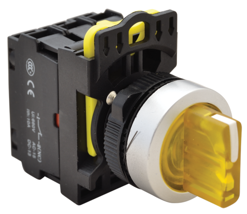 Przełącznik pokrętny podśw. LED, żółty, trzystan, spręż. 1×NO+1×NC, 5A/230V AC-15, IP65, LED 230V AC/DC NYK3-SL34Y Tracon Electric