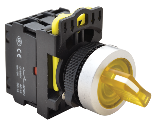 Przełącznik pokrętny podśw. LED, żółty, dwustanowy 1×NO+1×NC, 5A/230V AC-15, IP65, LED 230V AC/DC NYK3-SL21Y Tracon Electric