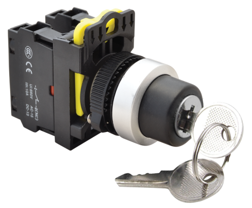 Wyłącznik z kluczem, lewa-prawa WYŁ, dwustanowy 1×NO+1×NC, 5A/230V AC-15, IP42 NYK3-K21 Tracon Electric