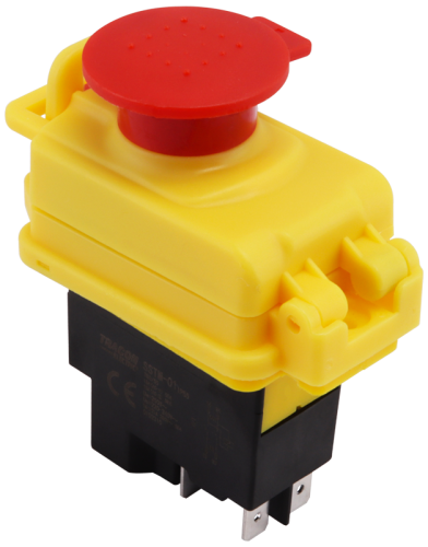 Przekaźnikowy wyłącznik bezp. grzybkowy z pokrywą 4PIN, 230VAC, 12A/AC3, IP54, 6,3×0,8 SSTM-01 Tracon Electric
