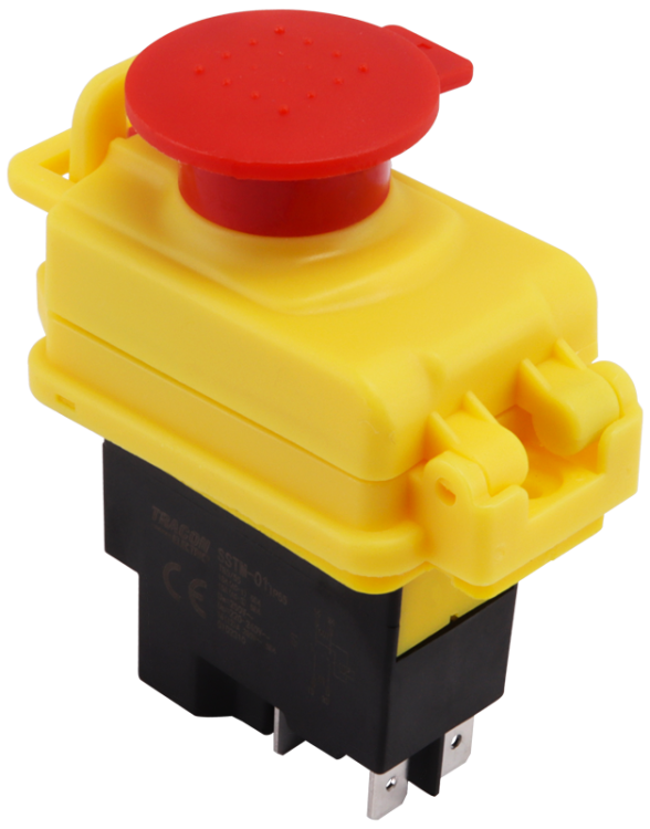 Przekaźnikowy wyłącznik bezp. grzybkowy z pokrywą 4PIN, 230VAC, 12A/AC3, IP54, 6,3×0,8 SSTM-01 Tracon Electric