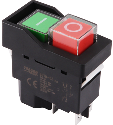 Przekaźnikowy wyłącznik bezp. mini zatrzask + czarna rama 4PIN, 230VAC, 12A/AC3, IP54, 6,3×0,8 SSTM-03 Tracon Electric