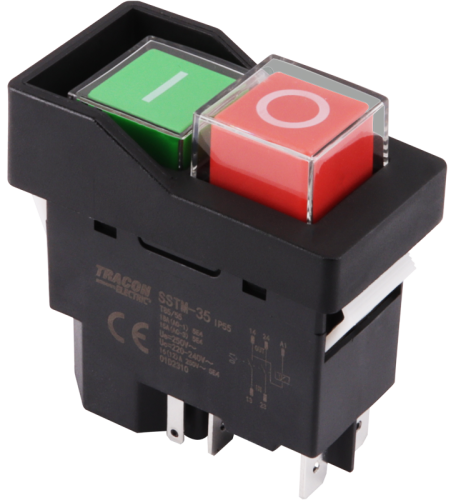 Przekaźnikowy wyłącznik bezpieczeństwa, zatrzaskowy, czarn r 5PIN, 230 VAC, 12A/AC3, IP54, 6,3×0,8 SSTM-035 Tracon Electric