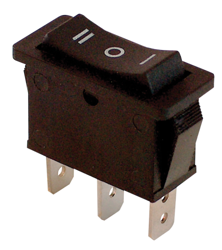 Przełącznik kołyskowy trójpozycyjny, czarny, (napis I-0-II) 16(6)A, 250V AC TES-12 Tracon Electric