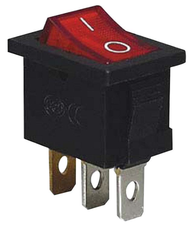 Przełącznik kołyskowy WŁ-WYŁ, czerwony-świecący, (napis 0-I) 16(6)A, 250V AC TES-33 Tracon Electric
