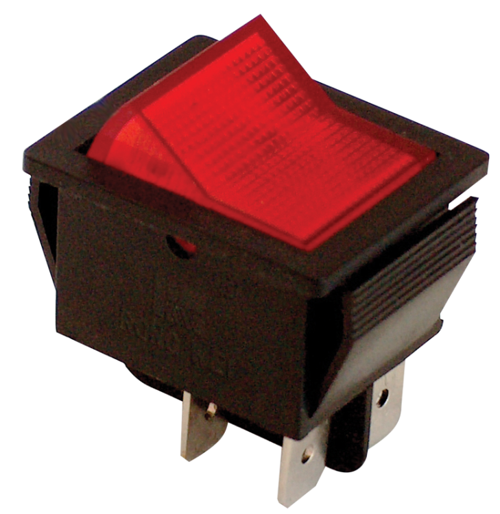 Przełącznik kołyskowy WŁ-WYŁ, 2polowy, czerwony, świecący 16(6)A, 250V AC TES-41 Tracon Electric
