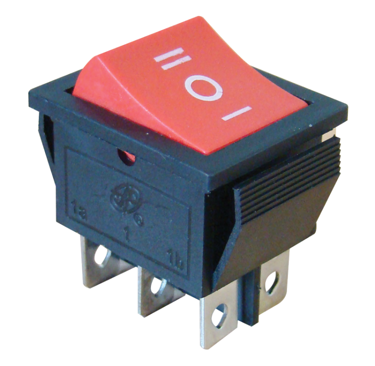 Przełącznik kołyskowy, trójpozcyjny, czerwony, napis I-0-II 16(6)A, 250V AC TES-52 Tracon Electric