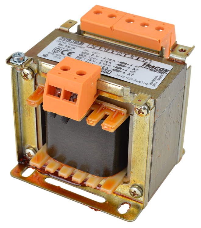 Zwykły transformator jednofazowy 230V / 6-12-18-24V, max.100VA TVTR-100-B Tracon Electric