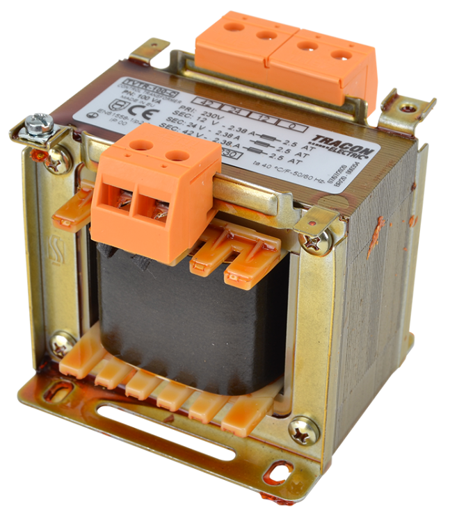 Zwykły transformator jednofazowy 230V / 12-24-42V, max.100VA TVTR-100-C Tracon Electric