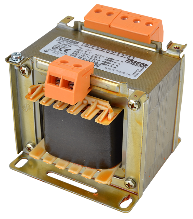 Zwykły transformator jednofazowy 230V / 6-12-18-24V, max.200VA TVTR-200-B Tracon Electric