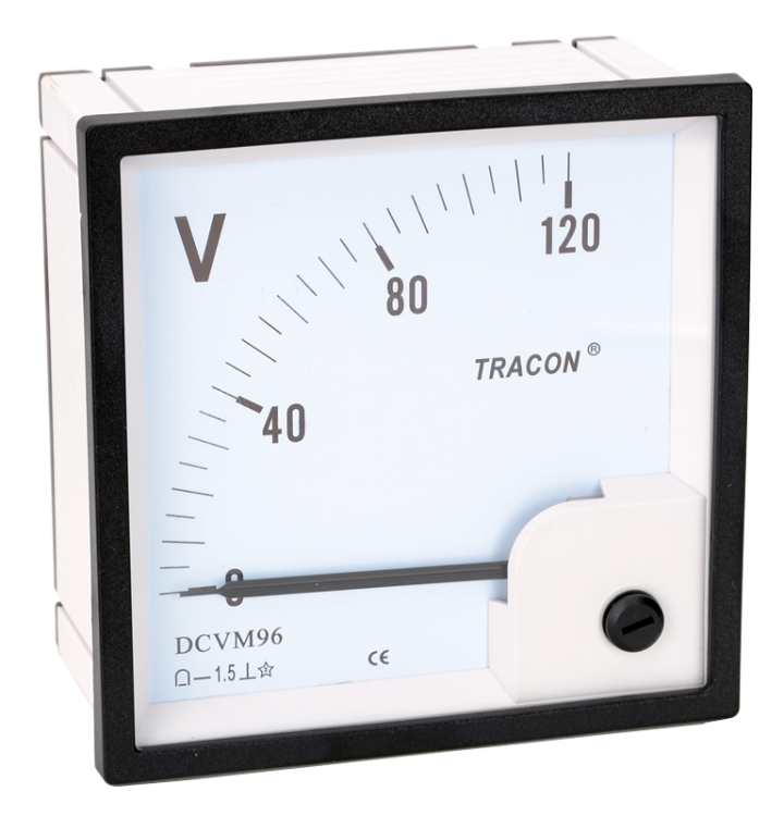 Woltomierz analogowy na prąd stały 96×96mm, 120V DC DCVM96-120 Tracon Electric