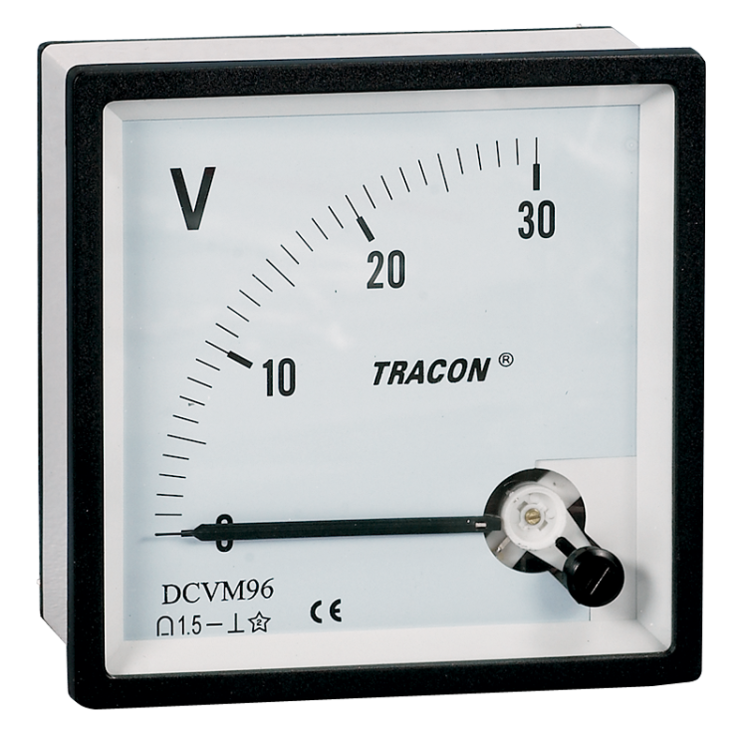 Woltomierz analogowy na prąd stały 96×96mm, 600V DC DCVM96-600 Tracon Electric