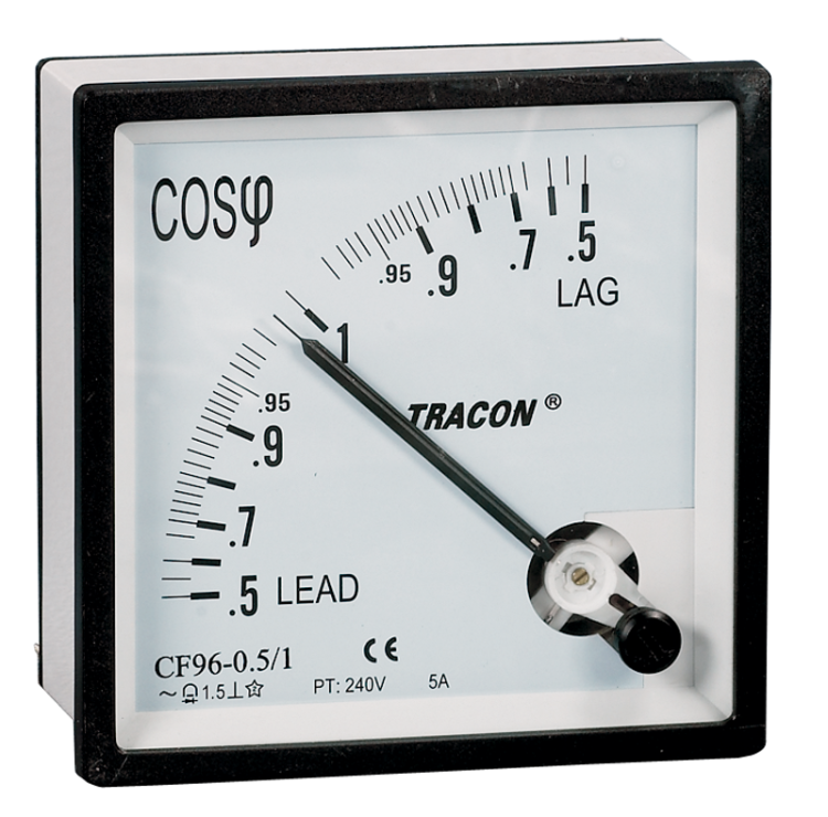 Miernik współczynnika mocy, trójfazowy 96×96mm, 400V AC, 0,5 CF96-0,5/3 Tracon Electric