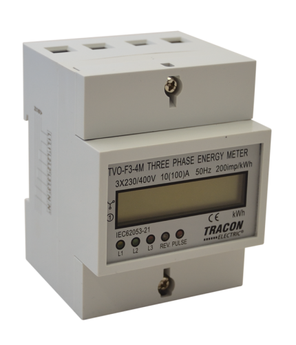 Licznik energii LCD, bezpośredni, 3 faz 4-modułowy 400V / 10 (100)A Pd=3W TVO-F3-4M Tracon Electric