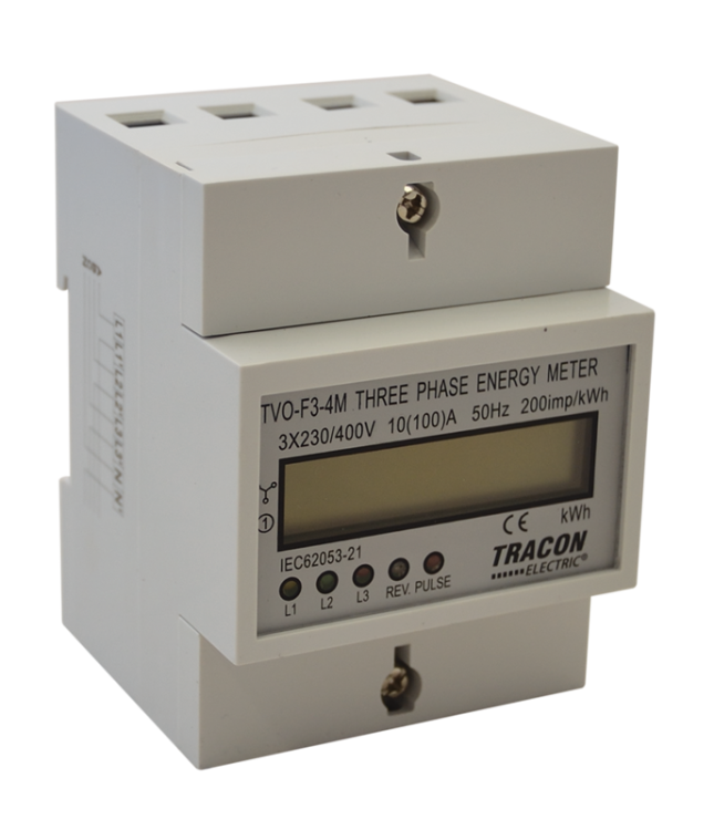 Licznik energii LCD, bezpośredni, 3 faz 4-modułowy 400V / 10 (100)A Pd=3W TVO-F3-4M Tracon Electric