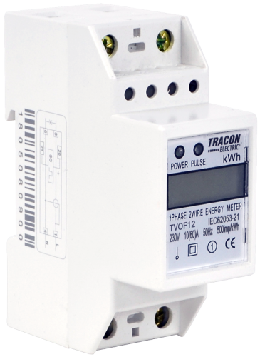 Jednofazowy licznik energii LCD, bezpośredni 1F 1-modułowy 230VAC / 10(60)A TVOF12 Tracon Electric