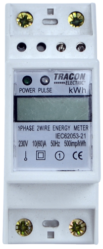 Jednofazowy licznik energii LCD, bezpośredni 1F 1-modułowy 230VAC / 10(60)A TVOF12 Tracon Electric