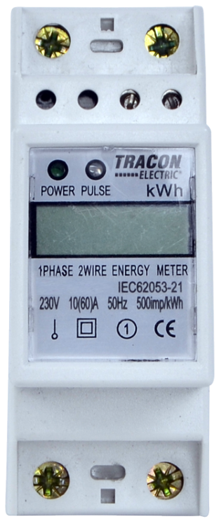 Jednofazowy licznik energii LCD, bezpośredni 1F 1-modułowy 230VAC / 10(60)A TVOF12 Tracon Electric