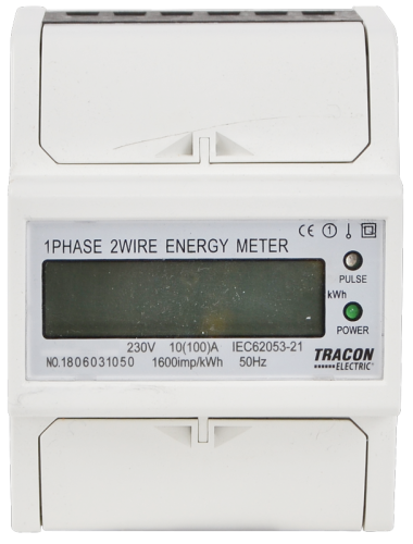 Jednofazowy licznik energii LCD, bezpośredni 1F 4-modułowy 230VAC / 10(100)A TVOF14 Tracon Electric