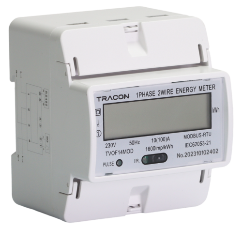 Jednofaz. licznik energii LCD, bezpośr., MODBUS, 1F, 4-mod 230VAC / 10(100)A TVOF14MOD Tracon Electric