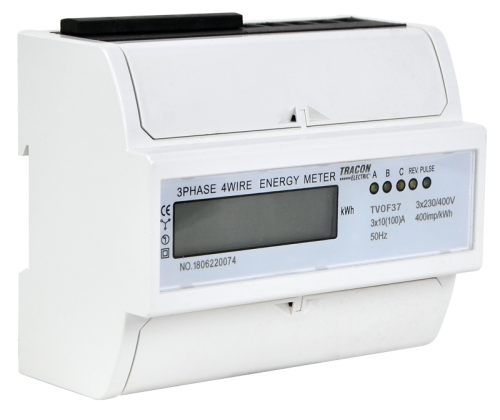 Trójfazowy licznik energii LCD, bezpośredni, 7-modułowy 400VAC / 10(100)A TVOF37 Tracon Electric