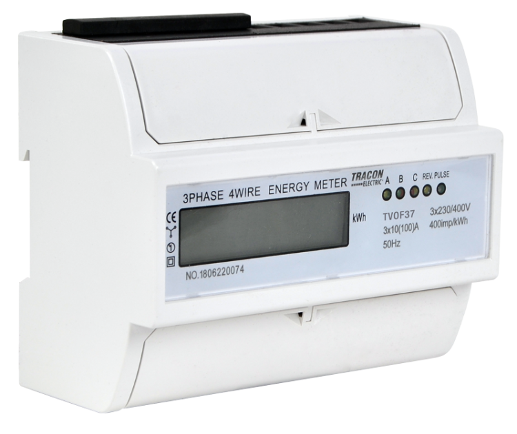 Trójfazowy licznik energii LCD, bezpośredni, 7-modułowy 400VAC / 10(100)A TVOF37 Tracon Electric