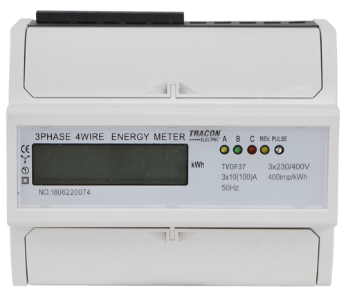 Trójfazowy licznik energii LCD, bezpośredni, 7-modułowy 400VAC / 10(100)A TVOF37 Tracon Electric