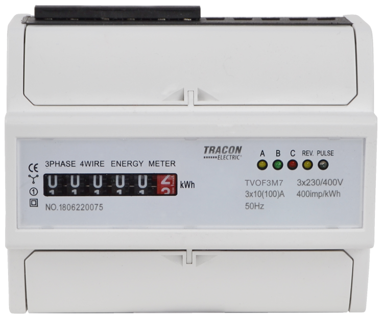 Trójfazowy elektromechaniczny licznik energii, bezp. 7-mod 400VAC / 10(100)A TVOF3M7 Tracon Electric