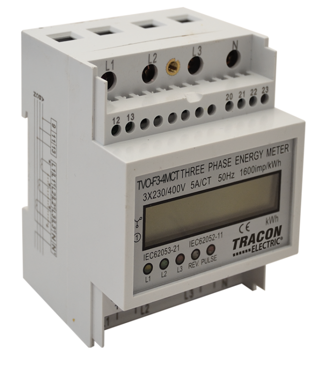 Trójfaz. licznik energii LCD do przekładnika prądowego (4P) 400V / 5 A CT Pd=3W TVO-F3-4MCT Tracon Electric
