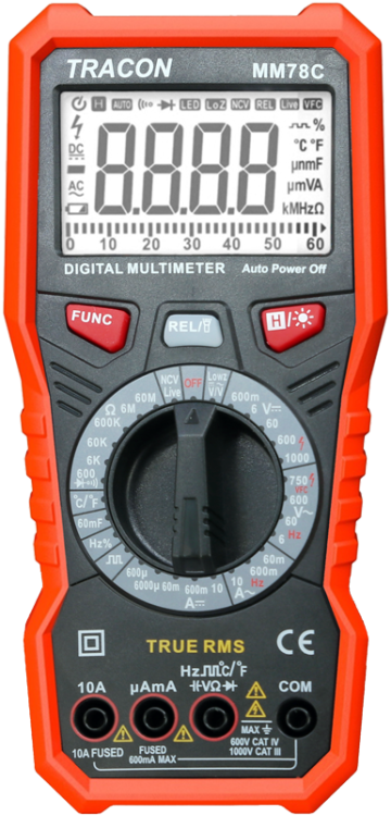 Multimetr Cyfrowy TRMS ACV, DCV, ACA, DCA, TRMS, Ohm, Hz, C, °C, dioda, NCV, signal MM78C Tracon Electric