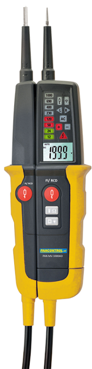 Dwubiegunowy tester napięcia,tester AVK, wyświetl. LCD LED 12-1000V AC/DC, 30mA FI‐Test PANMV-1000AD Tracon Electric