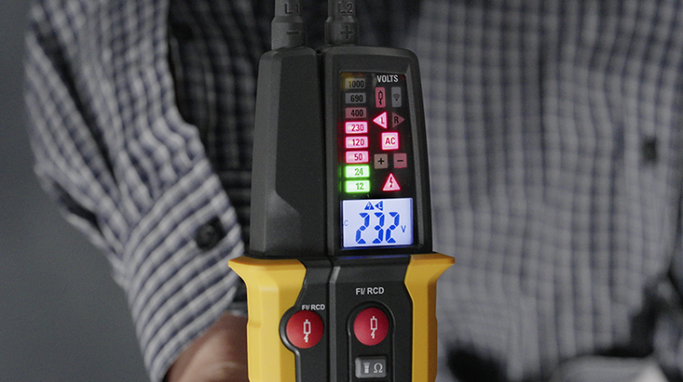 Dwubiegunowy tester napięcia,tester AVK, wyświetl. LCD LED 12-1000V AC/DC, 30mA FI‐Test PANMV-1000AD Tracon Electric