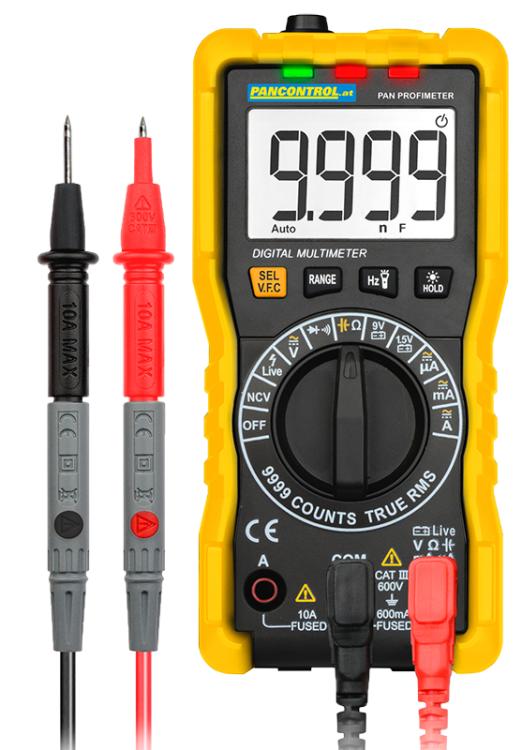 Kompaktowy multimetr cyfrowy ACV, DCV, ACA, DCA, TRMS, Ohm, Hz, C, NCV PANPROFIMETER Tracon Electric