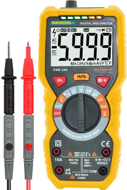 Multimetr cyfrowy True RMS DCV, ACV,DCA,ACA,OHM, C, °C, dioda PAN186 Tracon Electric