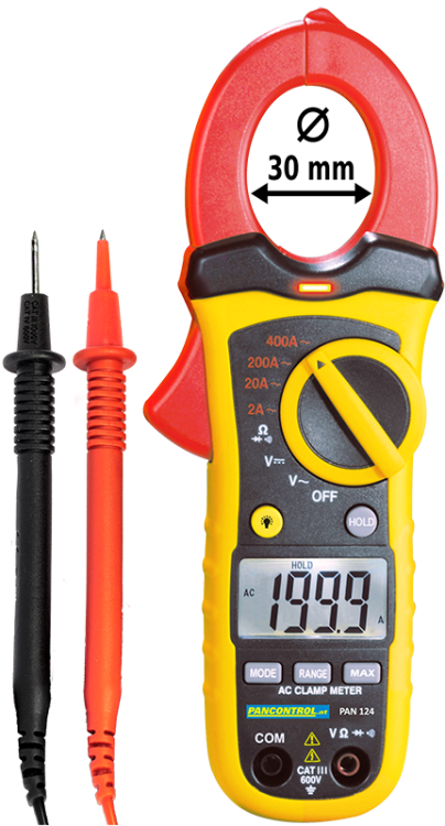 Cyfrowy miernik cęgowy ACV/DCV 600V, R, ACA 400A, d=30mm PAN124 Tracon Electric