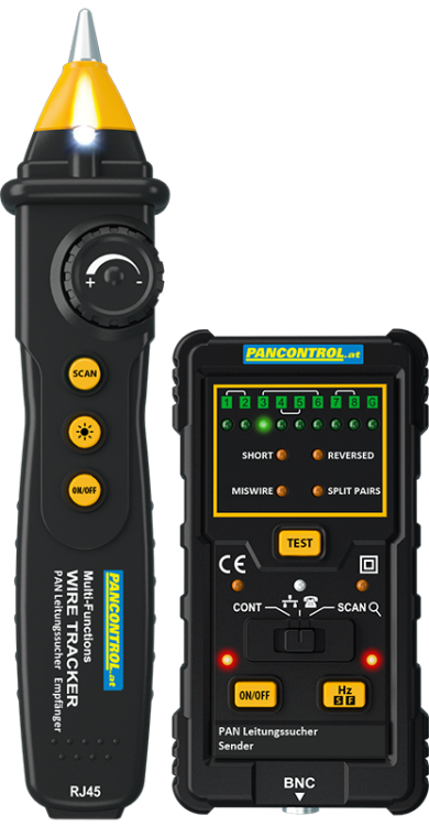 Tester LAN z lokalizatorem przewodów RJ45, RJ11, BNC PANLEITUNGSSUCHER Tracon Electric