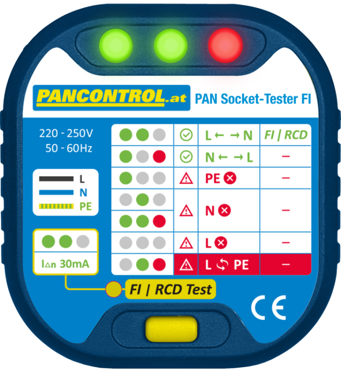 Tester gniazd wtykowych 220 - 250 V, CATII-300V PANSOCKETTESTERFI Tracon Electric